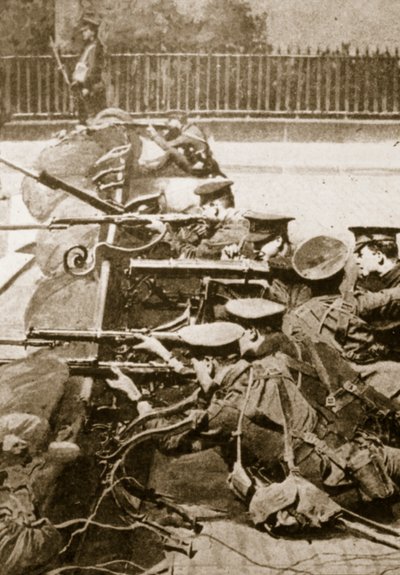 British soldiers behind a barricade by English Photographer